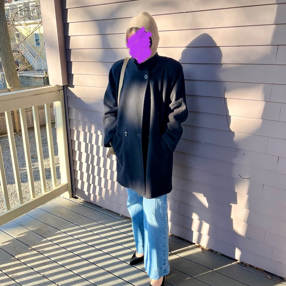 Vintage Forecaster Women’s Wool blend Cacoon Coat (Black) - Longline